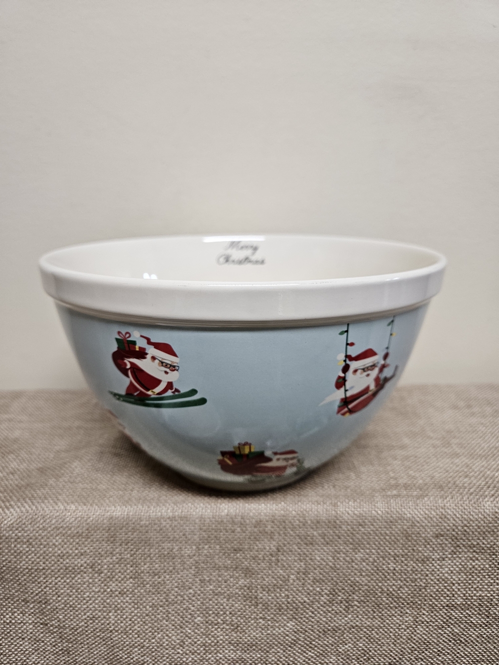 The Bake Shop Santa's Trip Ceramic Serving Bowl - Light Blue and White
